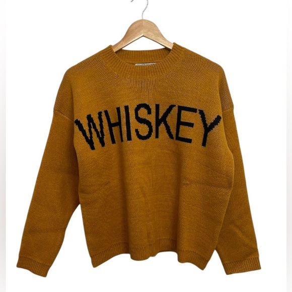 Ring Street Mustard Whiskey Bold Print Crew Neck Tight Knit Long Sleeve Sweater - Picture 9 of 9